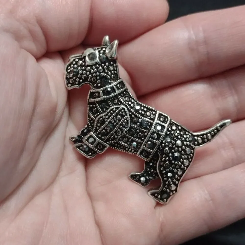 Silver tone terrier dog brooch
